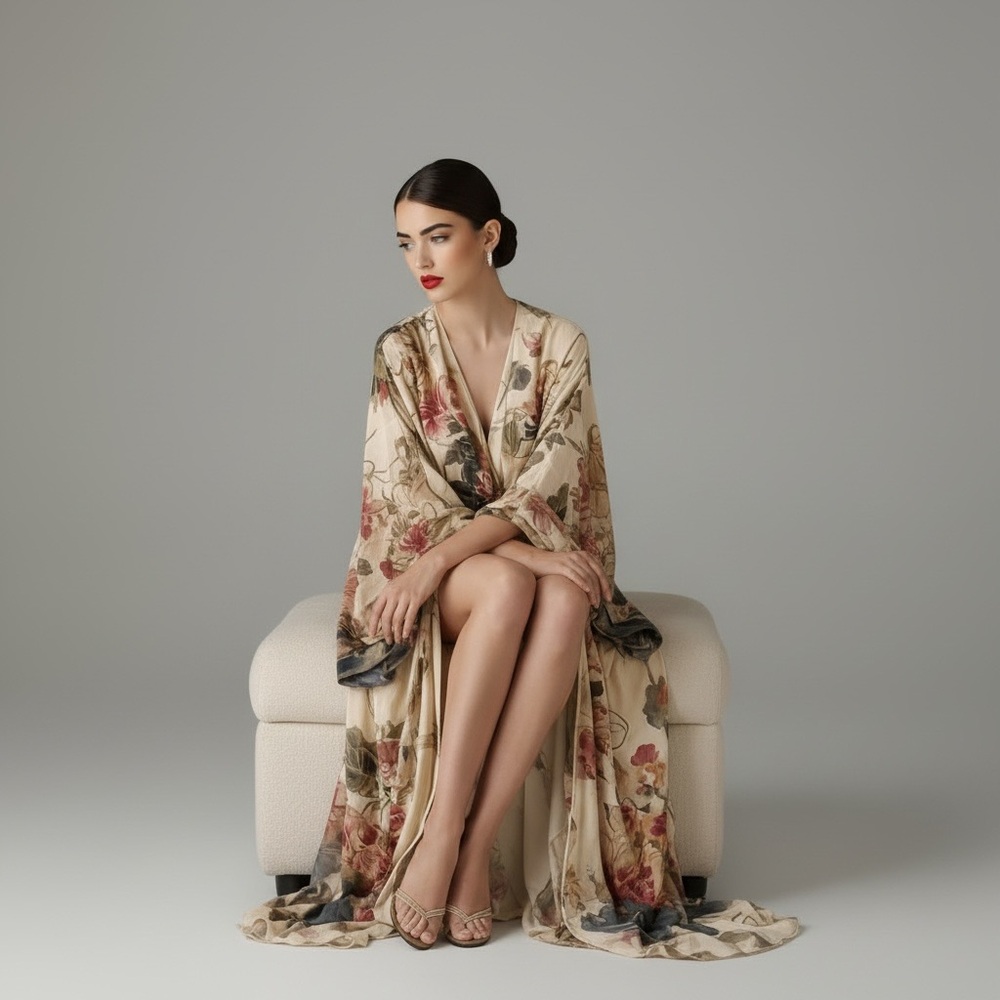 Floral Boho Kimono Robe Dress Size Small Flowing Maxi NEW - Picture 3 of 4